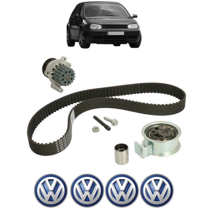 Set pompa apa si curea distributie Volkswagen GOLF IV Van (1J1) 1.9 TDI 130 CP din 2001 - 2004, Bosch, 4x Stickere auto cu Volkswagen