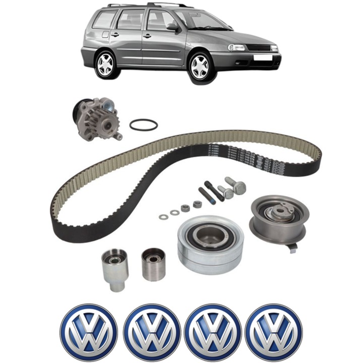 Set pompa apa si curea distributie Volkswagen POLO Variant (6V5) 1.9 TDI 90 CP din 1997 - 2001, Bosch, 4x Stickere auto cu Volkswagen