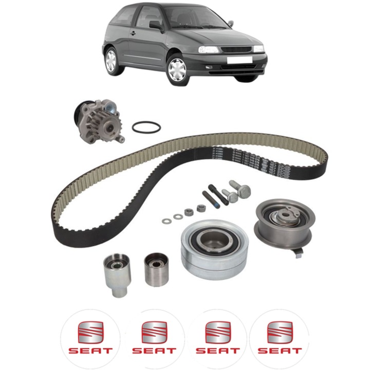 Set pompa apa si curea distributie SEAT IBIZA II (6K1) 1.9 TDI 90 CP din 1996 - 2002, Bosch, 4x Stickere auto cu SEAT
