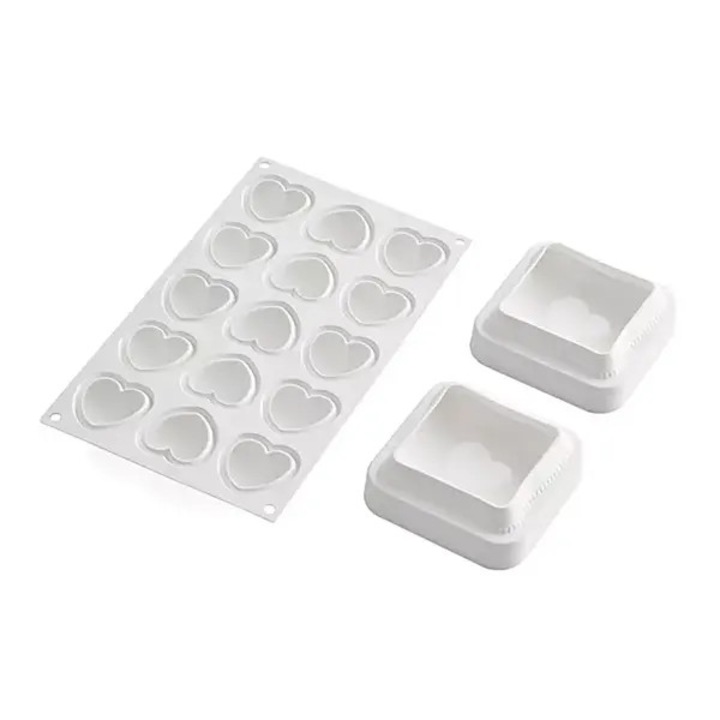 Kit forme din silicon Silikomart Ti Voglio Bene 270, 7 Forme Pernuta si o forma Inimi SF200, 15 cavitati