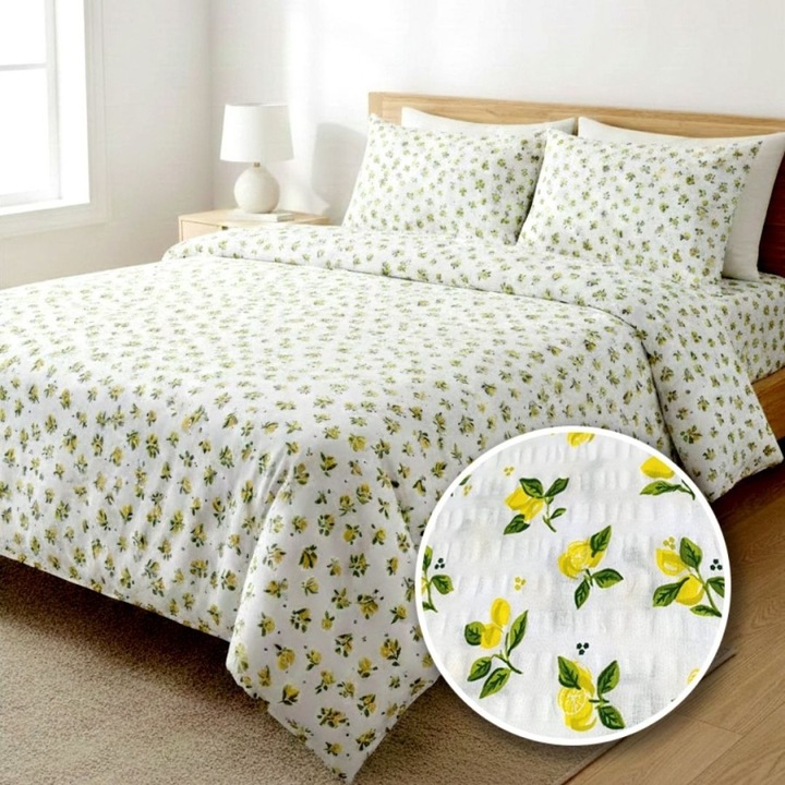 Krepp ágyneműhuzat dupla, 100% pamut, 4 részes, paplanhuzat 180x220cm, Különleges Ágyneműk, Citrom