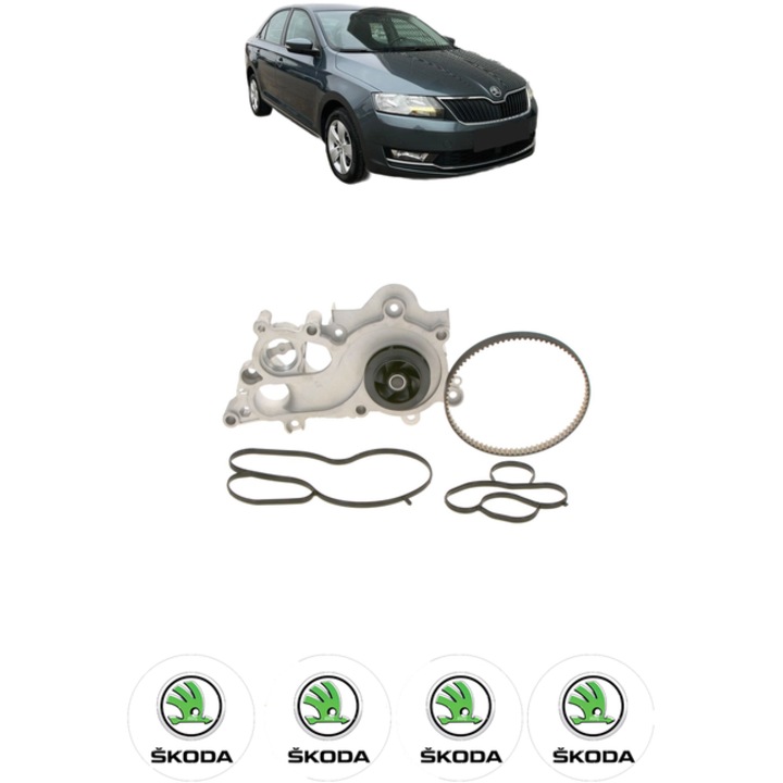 Set pompa apa si curea distributie SKODA RAPID (NH3, NK3, NK6) 1.2 TSI 90 CP din 2015 - 2019, Bosch, 4x Stickere auto cu SKODA
