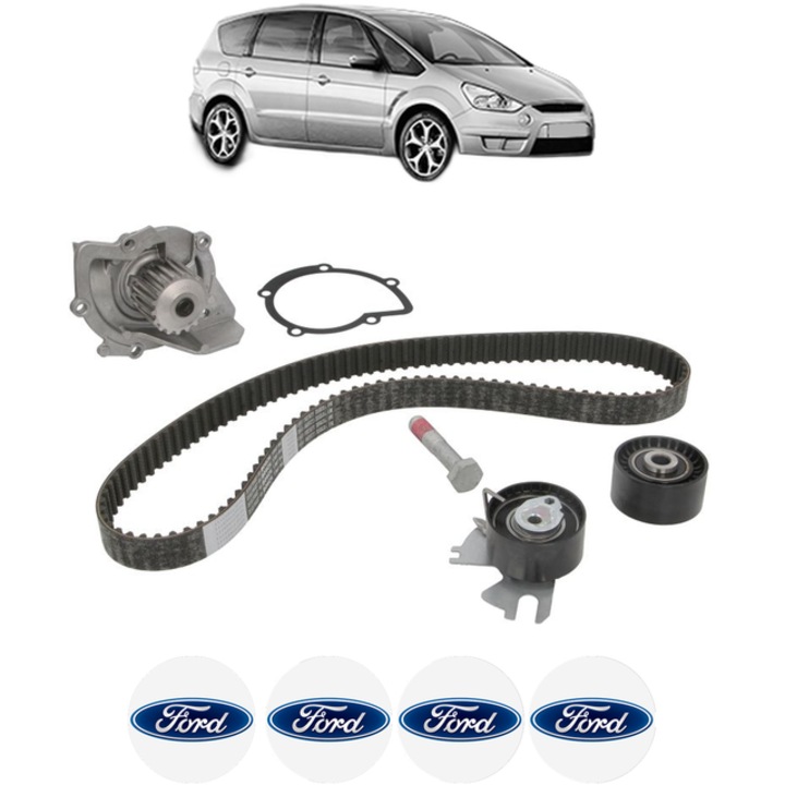 Set pompa apa si curea distributie FORD S-MAX (WA6) 2.0 TDCi 140 CP din 2006 - 2014, Bosch, 4x Stickere auto cu FORD