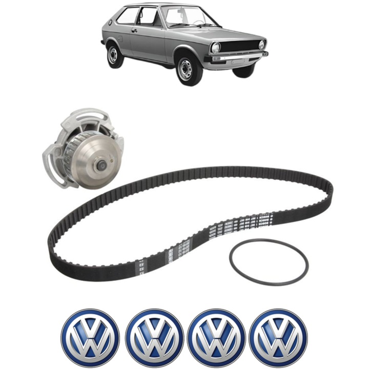 Set pompa apa si curea distributie Volkswagen POLO (86) 0.9 40 CP din 1975 - 1981, Bosch, 4x Stickere auto cu Volkswagen
