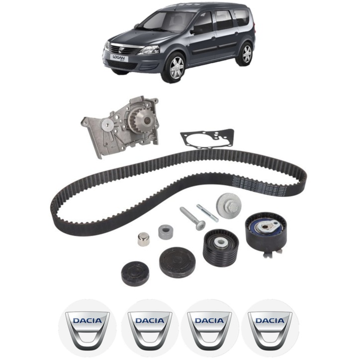 Set pompa apa si curea distributie DACIA LOGAN MCV (KS_) 1.6 16V Hi-Flex 105 CP din 2009, Bosch, 4x Stickere auto cu DACIA