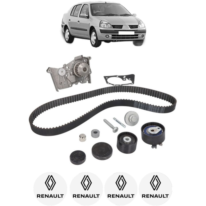 Set pompa apa si curea distributie RENAULT THALIA I (LB_) 1.4 16V 98 CP din 2000 - 2009, Bosch, 4x Stickere auto cu RENAULT