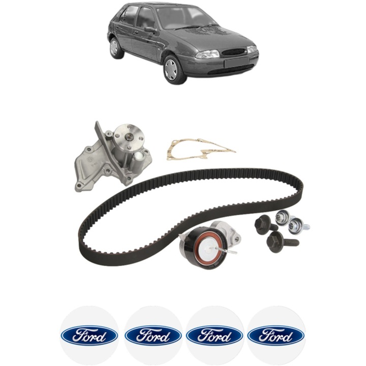 Set pompa apa si curea distributie FORD FIESTA IV (JA_, JB_) 1.25 i 16V 75 CP din 1995 - 2002, Bosch, 4x Stickere auto cu FORD