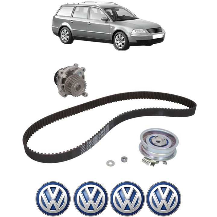 Set pompa apa si curea distributie Volkswagen PASSAT B5.5 Variant (3B6) 2.0 130 CP din 2001 - 2005, Bosch, 4x Stickere auto cu Volkswagen