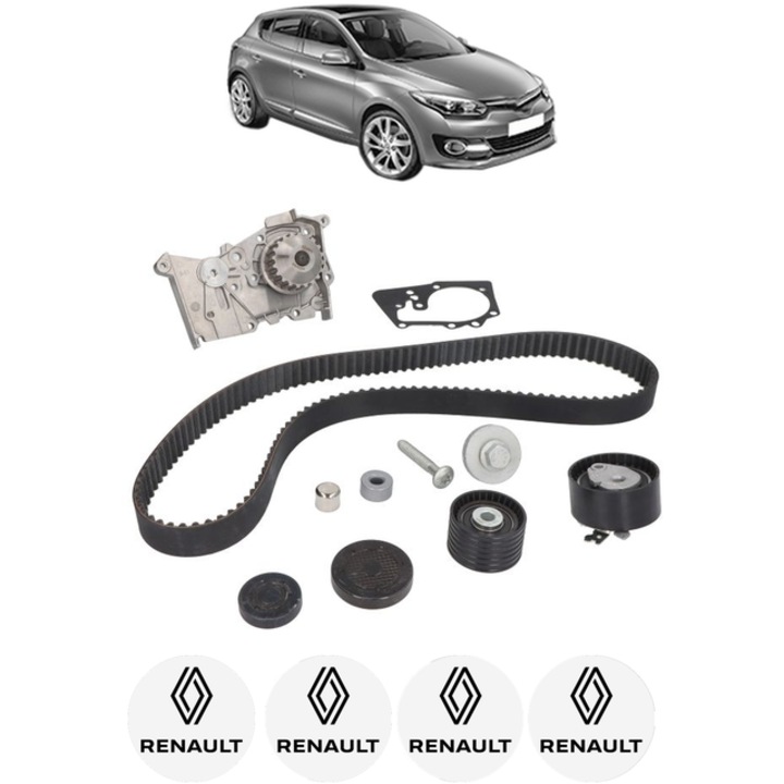 Set pompa apa si curea distributie RENAULT MEGANE III Hatchback (BZ0/1_, B3_) 1.6 16V (BZ1B, BZ1H) 110 CP din 2008 - 2017, Bosch, 4x Stickere auto cu RENAULT
