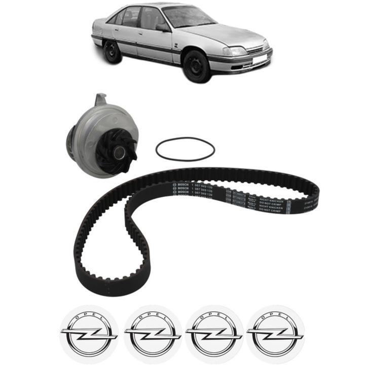Set pompa apa si curea distributie OPEL OMEGA A (V87) 2.0 i (F19, M19, N19) 115 CP din 1986 - 1994, Bosch, 4x Stickere auto cu OPEL