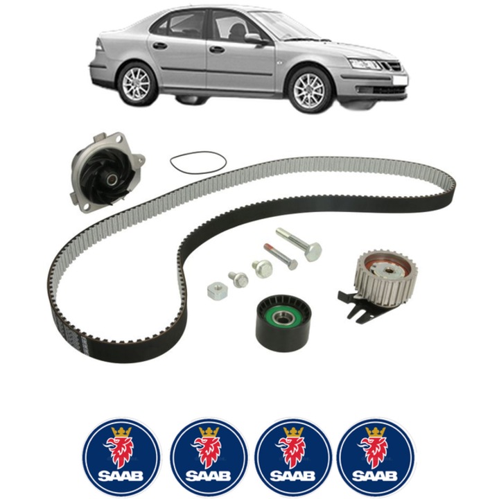 Set pompa apa si curea distributie SAAB 9-3 (YS3F, E79, D79, D75) 1.9 TiD 120 CP din 2004 - 2015, Bosch, 4x Stickere auto cu SAAB