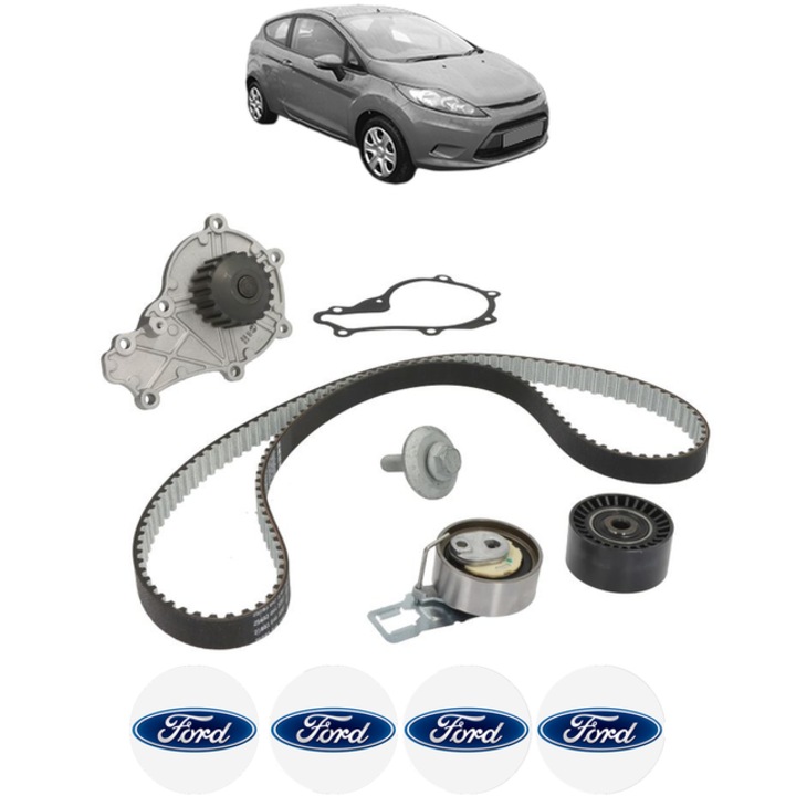 Set pompa apa si curea distributie FORD FIESTA VI (CB1, CCN) 1.5 TDCi 95 CP din 2015 - 2017, Bosch, 4x Stickere auto cu FORD