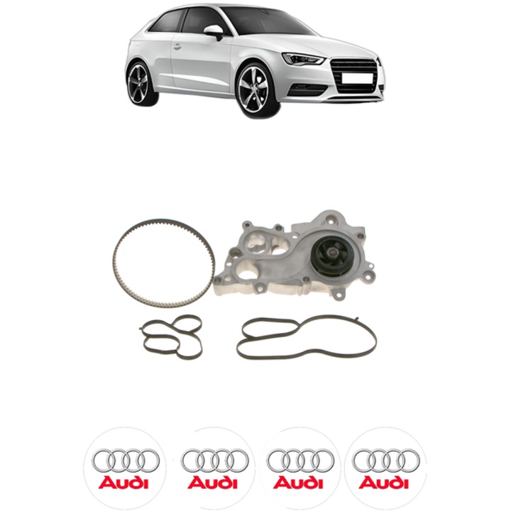 Set pompa apa si curea distributie AUDI A3 (8V1, 8VK) 1.4 TFSI 122 CP din 2012 - 2014, Bosch, 4x Stickere auto cu AUDI