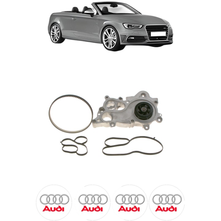 Set pompa apa si curea distributie AUDI A3 Convertible (8V7, 8VE) 1.4 TFSI 140 CP din 2013 - 2014, Bosch, 4x Stickere auto cu AUDI