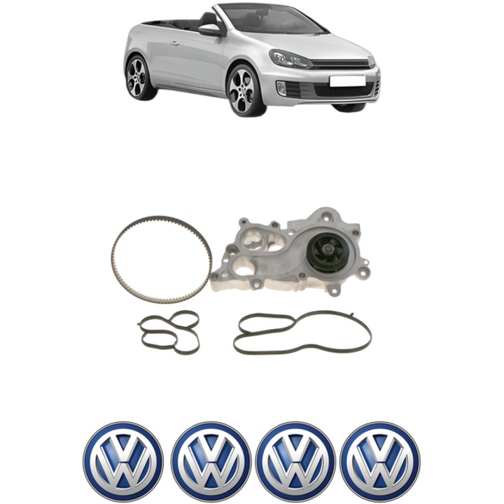 Set pompa apa si curea distributie Volkswagen GOLF VI Convertible (517) 1.2 TSI 16V 105 CP din 2013 - 2016, Bosch, 4x Stickere auto cu Volkswagen