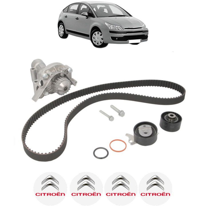 Set pompa apa si curea distributie CITROEN C4 I (LC_) 2.0 16V 136 CP din 2004 - 2007, Bosch, 4x Stickere auto cu CITROEN