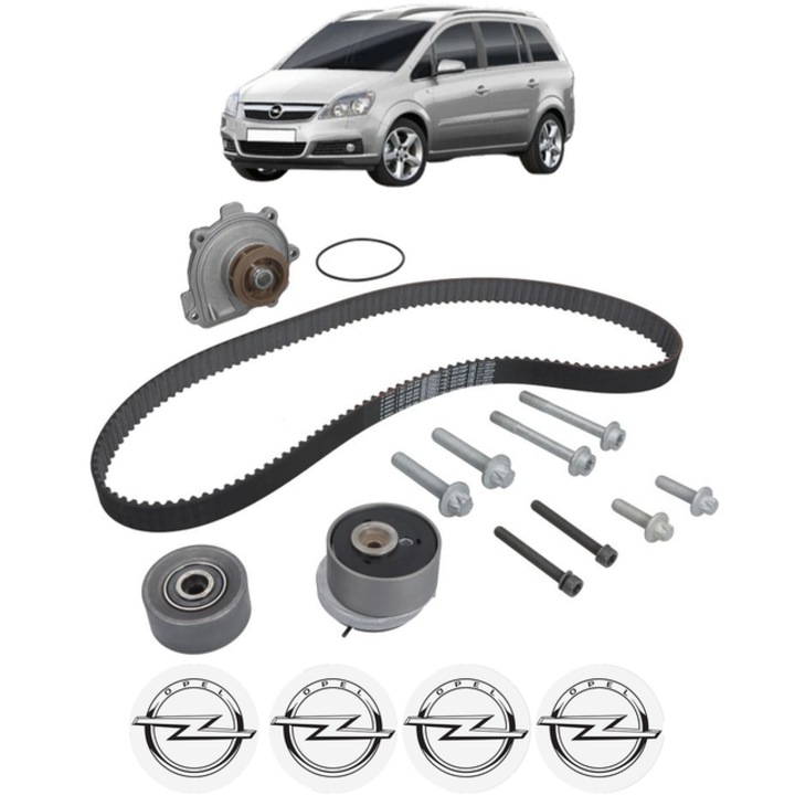 Set pompa apa si curea distributie OPEL ZAFIRA / ZAFIRA FAMILY B (A05) 1.6 CNG Turbo (M75) 150 CP din 2010 - 2015, Bosch, 4x Stickere auto cu OPEL
