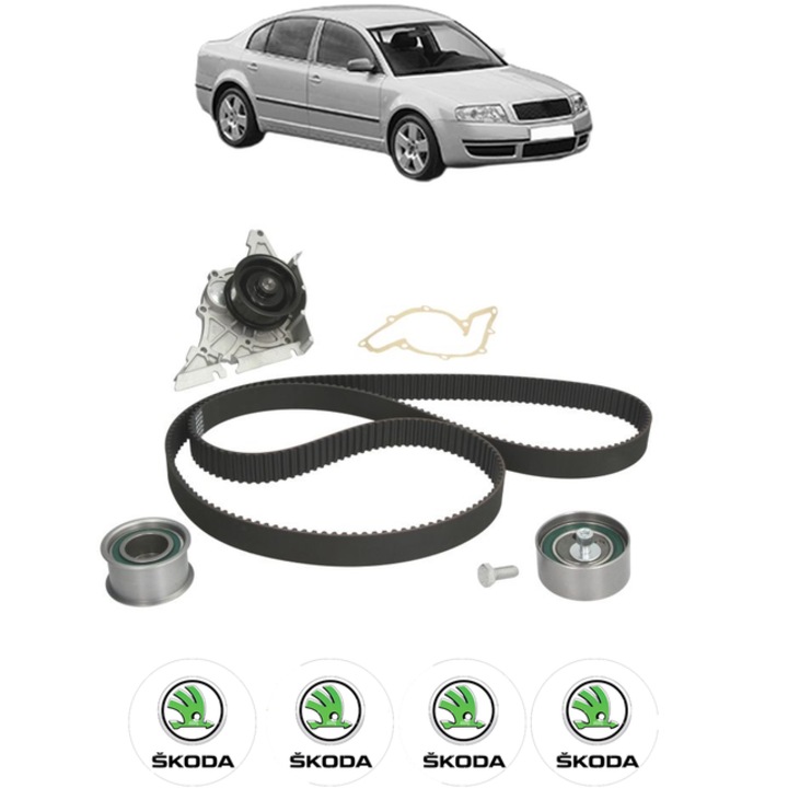 Set pompa apa si curea distributie SKODA SUPERB I (3U4) 2.8 V6 190 CP din 2002 - 2008, Bosch, 4x Stickere auto cu SKODA