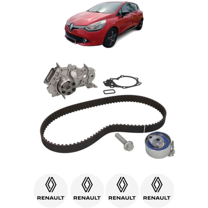 Set pompa apa si curea distributie RENAULT CLIO IV (BH_) 1.2 LPG 16V 73 CP din 2012 - 2015, Bosch, 4x Stickere auto cu RENAULT