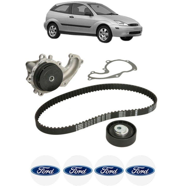 Set pompa apa si curea distributie FORD FOCUS I (DAW, DBW) 1.8 TDCi 115 CP din 2001 - 2004, Bosch, 4x Stickere auto cu FORD