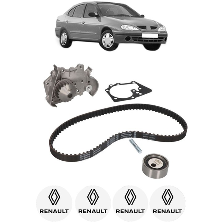 Set pompa apa si curea distributie RENAULT MEGANE I Classic (LA0/1_) 1.6 16V (LA00, LA04, LA0B, LA11, LA16, LA19, LA1J, LA1K,... 107 CP din 1999 - 2003, Bosch, 4x Stickere auto cu RENAULT