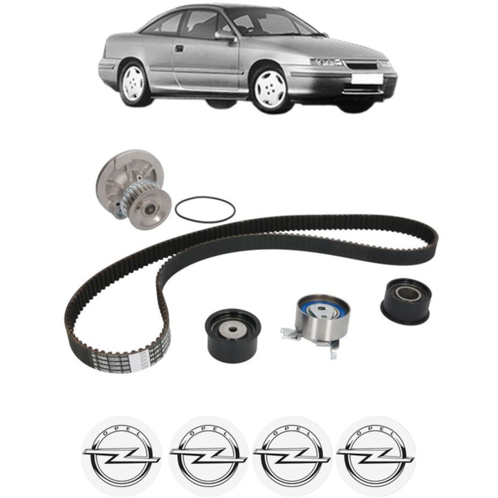 Set pompa apa si curea distributie OPEL CALIBRA A (C89) 2.0 i 16V 4x4 (M07) 136 CP din 1994 - 1997, Bosch, 4x Stickere auto cu OPEL