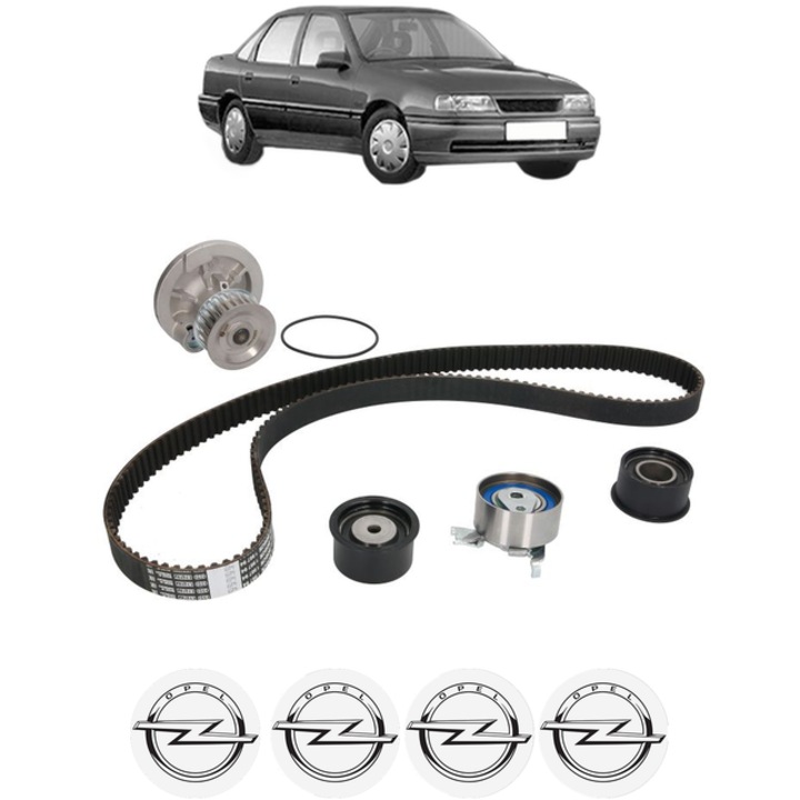 Set pompa apa si curea distributie OPEL VECTRA A (J89) 2.0 i 16V 4x4 (F19, M19) 136 CP din 1994 - 1995, Bosch, 4x Stickere auto cu OPEL