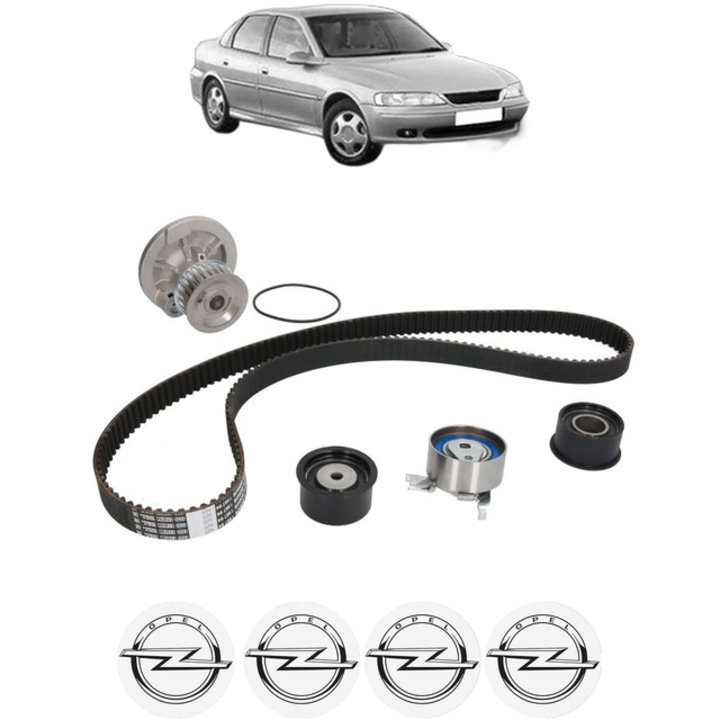 Set pompa apa si curea distributie OPEL VECTRA B (J96) 1.8 i 16V (F19) 125 CP din 2000 - 2002, Bosch, 4x Stickere auto cu OPEL