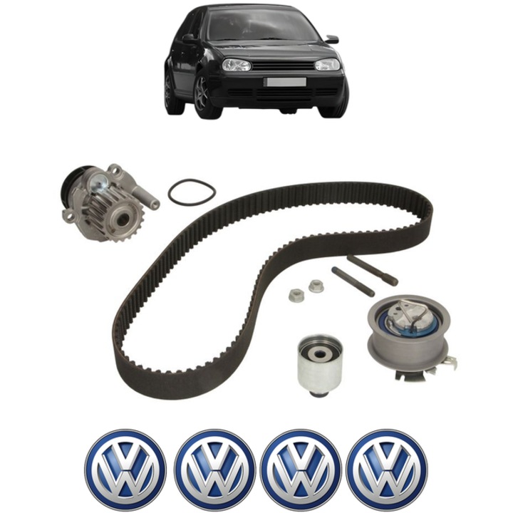 Set pompa apa si curea distributie Volkswagen GOLF IV Van (1J1) 1.9 TDI 130 CP din 2001 - 2004, Bosch, 4x Stickere auto cu Volkswagen