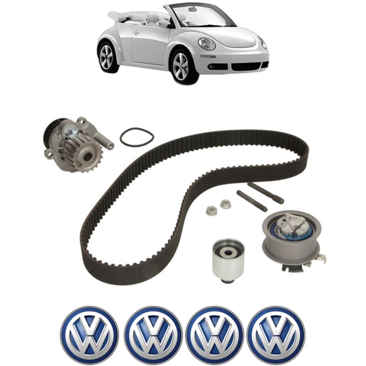 Set pompa apa si curea distributie Volkswagen NEW BEETLE Convertible (1Y7) 1.9 TDI 105 CP din 2005 - 2010, Bosch, 4x Stickere auto cu Volkswagen