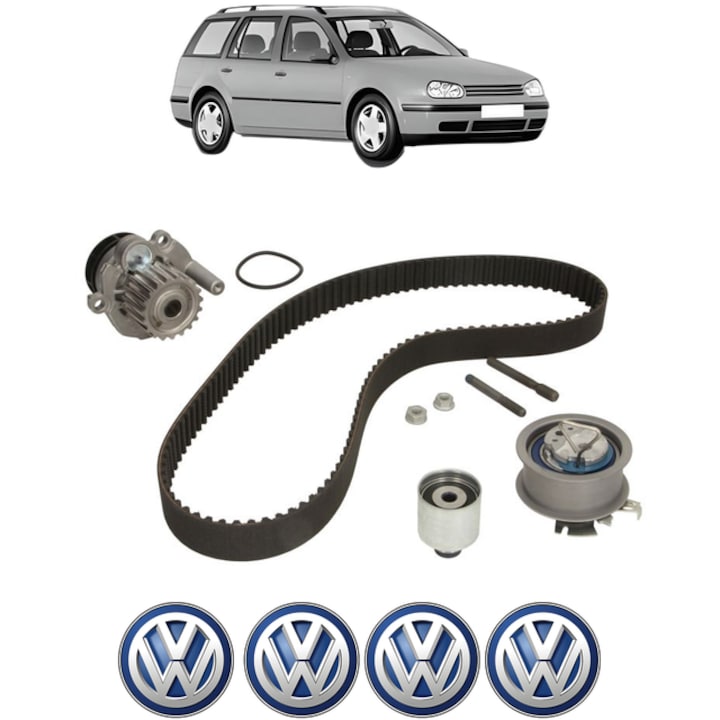 Set pompa apa si curea distributie Volkswagen GOLF IV Variant (1J5) 1.9 TDI 4motion 150 CP din 2002 - 2005, Bosch, 4x Stickere auto cu Volkswagen