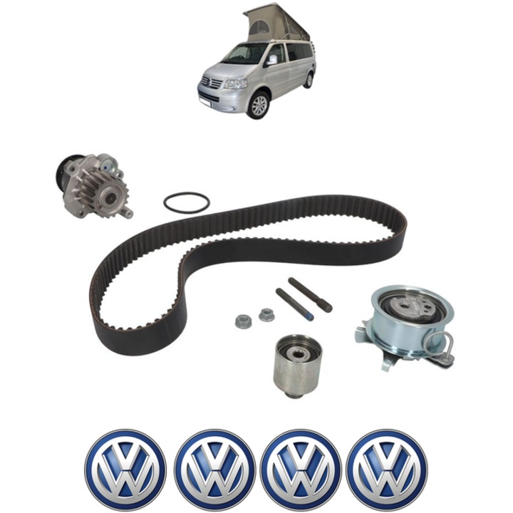 Set pompa apa si curea distributie Volkswagen CALIFORNIA T5 Camper (7EC, 7EF, 7EG, 7HF, 7HC) 1.9 TDI 102 CP din 2007 - 2009, Bosch, 4x Stickere auto cu Volkswagen