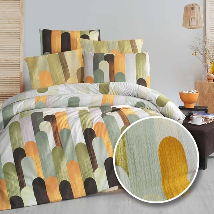 Krepp dupla ágynemű, 100% pamut, 4 részes, paplanhuzat 180x220cm, Különleges Ágyneműk, Geometrikus minta