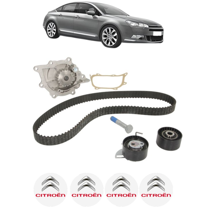 Set pompa apa si curea distributie CITROEN C5 III (RD_) 2.0 HDi 150 / BlueHDi 150 (RDRHEA, RDRHE8, RDAHRM,... 150 CP din 2009 - 2017, Bosch, 4x Stickere auto cu CITROEN