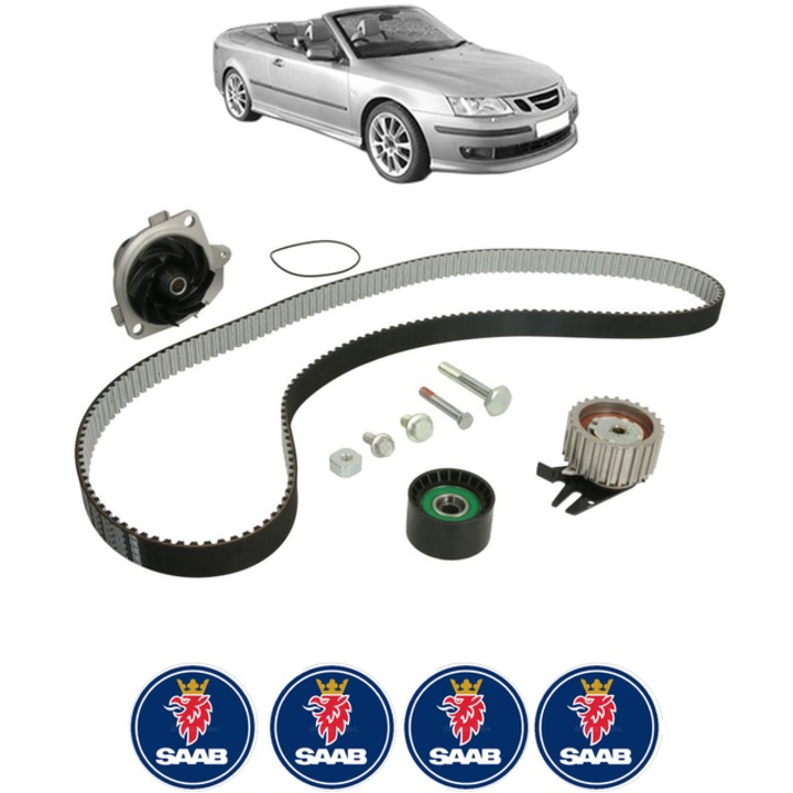 Set pompa apa si curea distributie SAAB 9-3 Convertible (YS3F) 1.9 TiD 120 CP din 2004 - 2015, Bosch, 4x Stickere auto cu SAAB