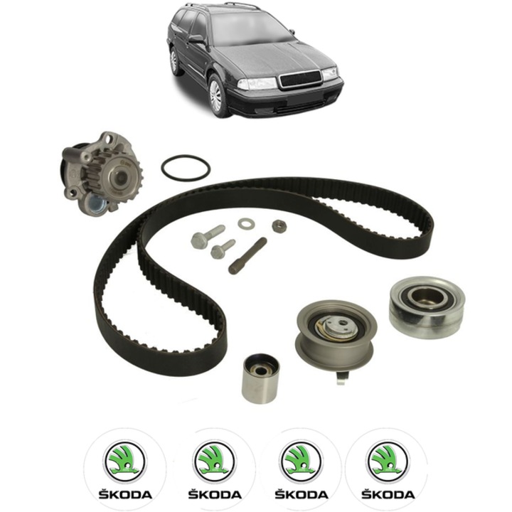 Set pompa apa si curea distributie SKODA OCTAVIA I Estate Van (1U5) 1.9 TDI 90 CP din 2000 - 2010, Bosch, 4x Stickere auto cu SKODA