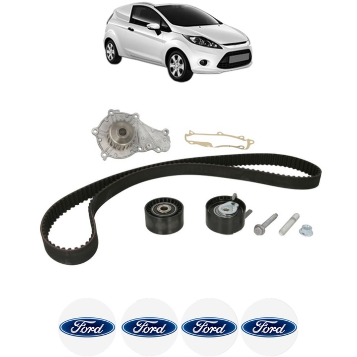 Set pompa apa si curea distributie FORD FIESTA VI Van 1.4 TDCi 70 CP din 2010 - 2017, Bosch, 4x Stickere auto cu FORD
