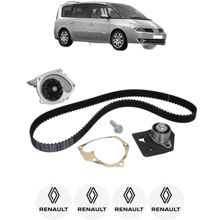 Set pompa apa si curea distributie RENAULT ESPACE IV (JK0/1_) 1.9 dCi (JK0U, JK0G) 120 CP din 2002 - 2015, Bosch, 4x Stickere auto cu RENAULT