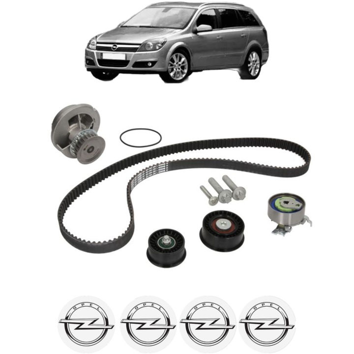 Set pompa apa si curea distributie OPEL ASTRA H Estate (A04) 1.8 (L35) 125 CP din 2004 - 2010, Bosch, 4x Stickere auto cu OPEL