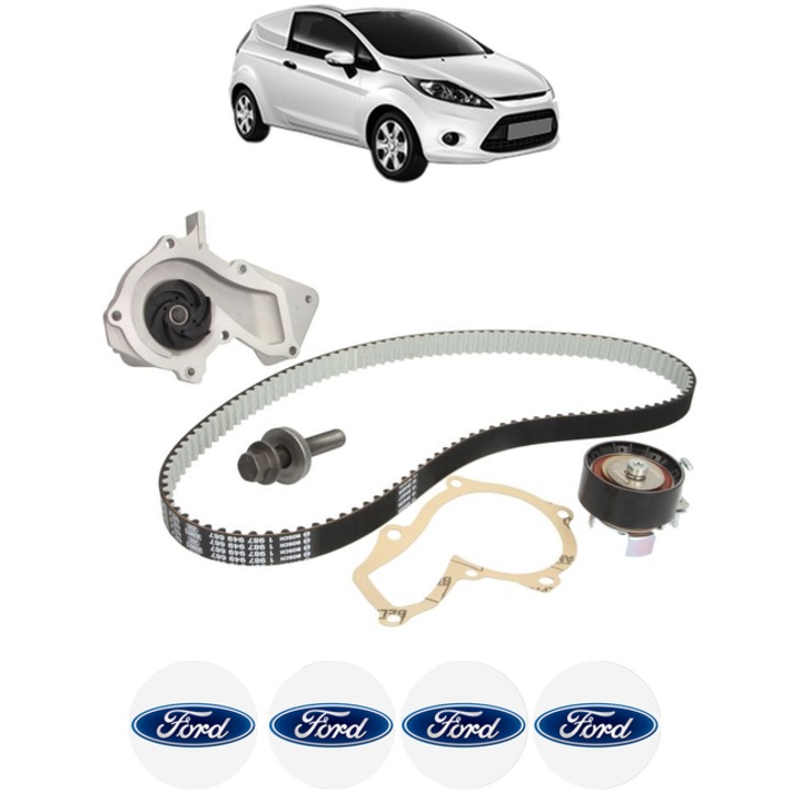 Set pompa apa si curea distributie FORD FIESTA VI Van 1.6 ST 182 CP din 2013 - 2017, Bosch, 4x Stickere auto cu FORD