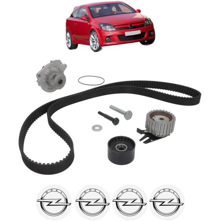 Set pompa apa si curea distributie OPEL ASTRA H GTC (A04) 1.9 CDTI (L08) 120 CP din 2005 - 2010, Bosch, 4x Stickere auto cu OPEL