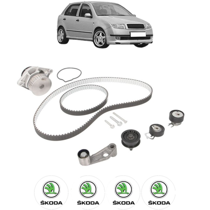 Set pompa apa si curea distributie SKODA FABIA I (6Y2) 1.4 16V 100 CP din 1999 - 2008, Bosch, 4x Stickere auto cu SKODA