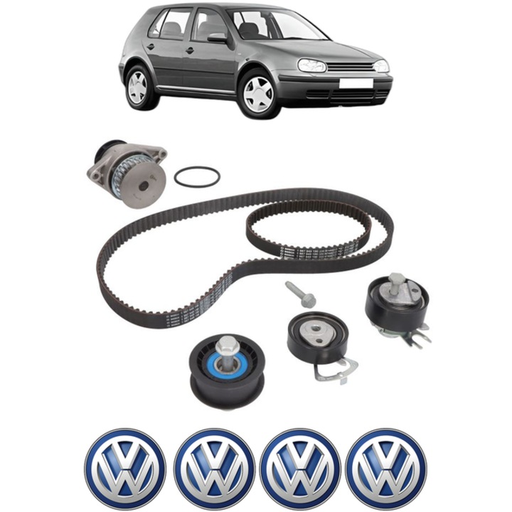 Set pompa apa si curea distributie Volkswagen GOLF IV (1J1) 1.6 16V 105 CP din 2000 - 2005, Bosch, 4x Stickere auto cu Volkswagen