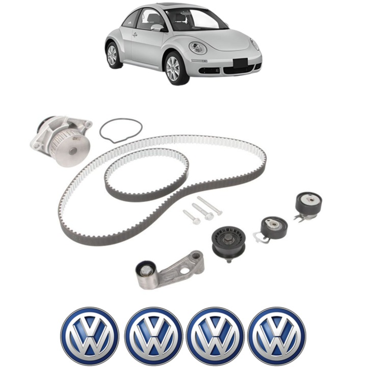 Set pompa apa si curea distributie Volkswagen NEW BEETLE (9C1, 1C1) 1.4 75 CP din 2001 - 2010, Bosch, 4x Stickere auto cu Volkswagen