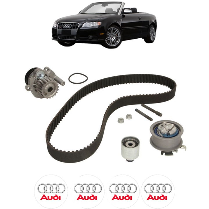 Set pompa apa si curea distributie AUDI A4 B7 Convertible (8HE) 2.0 TDI 140 CP din 2006 - 2009, Bosch, 4x Stickere auto cu AUDI
