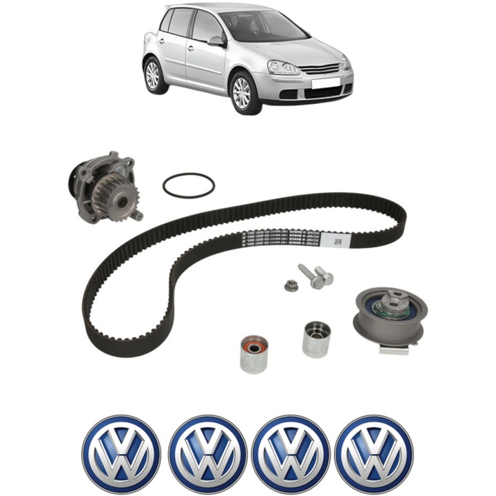 Set pompa apa si curea distributie Volkswagen GOLF V (1K1) 2.0 FSI 150 CP din 2004 - 2008, Bosch, 4x Stickere auto cu Volkswagen