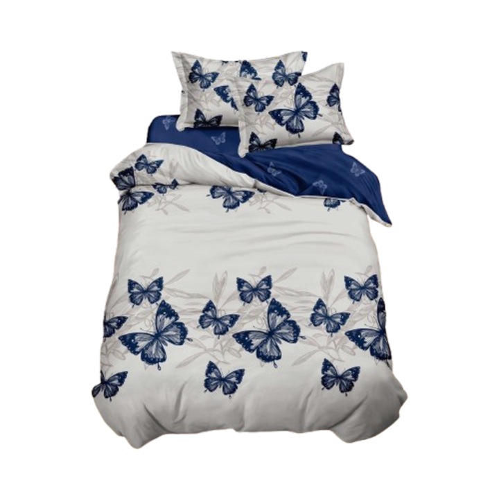 Lenjerie de pat, 1 persoana, fara elastic, 140X200, cm, Imprimeu grup de fluturi