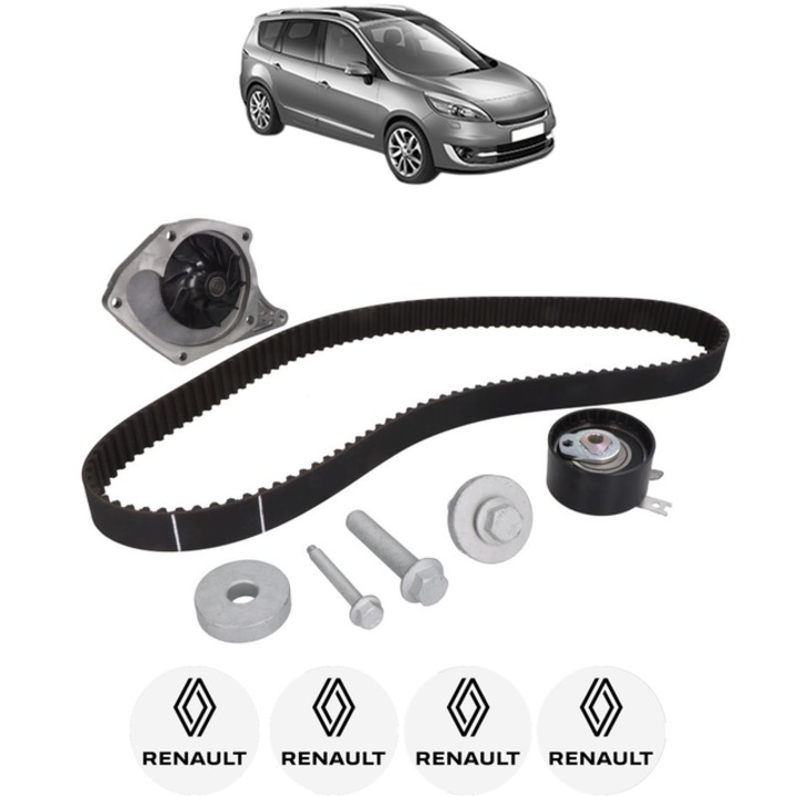 Set pompa apa si curea distributie RENAULT GRAND SCENIC III (JZ0/1_) 1.5 dCi (JZ0A) 86 CP din 2009 - 2016, Bosch, 4x Stickere auto cu RENAULT