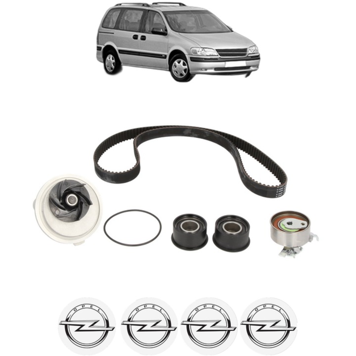 Set pompa apa si curea distributie OPEL SINTRA (APV) 2.2 i 16V (OUN16, Y94) 141 CP din 1996 - 1999, Bosch, 4x Stickere auto cu OPEL
