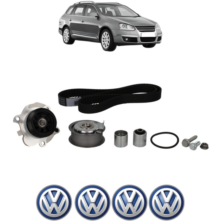 Set pompa apa si curea distributie Volkswagen GOLF V Variant (1K5) 2.0 TFSI 200 CP din 2007 - 2009, Bosch, 4x Stickere auto cu Volkswagen
